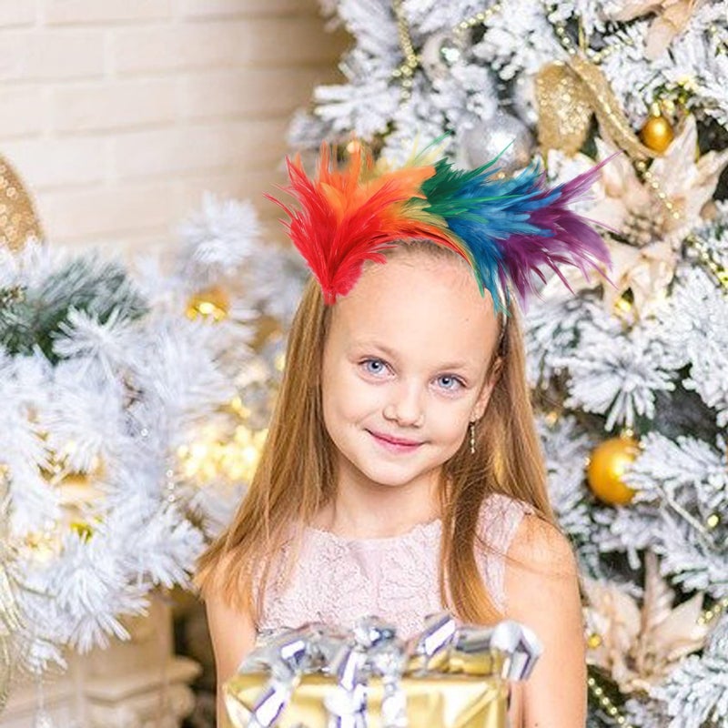 KICOFIT Feathers Headband Masquerade Headpiece for Women Halloween Christmas Party Favor Floral Fascinator Crown (Feather-rainbow, One size) - Image 4